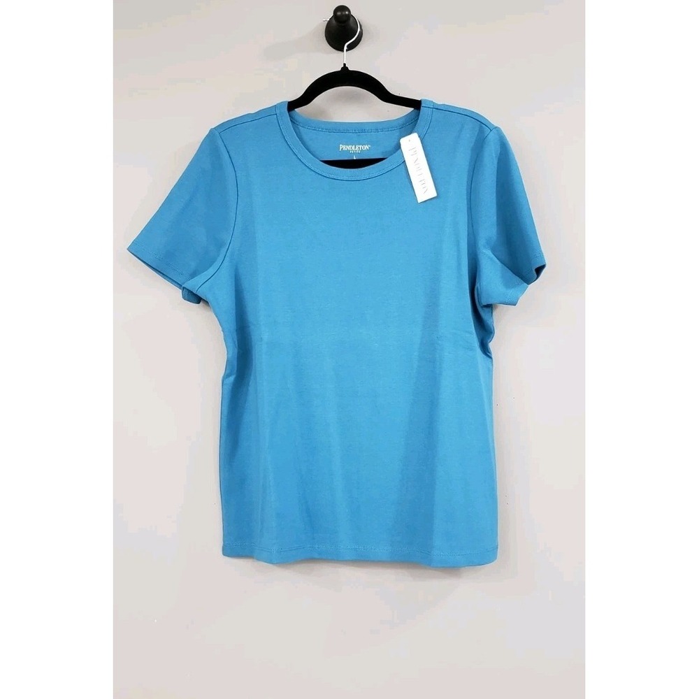 NEW LARGE PETITE Pendleton BLUE 100% COTTON Short Sleeve Tshirt Classic SOLID
